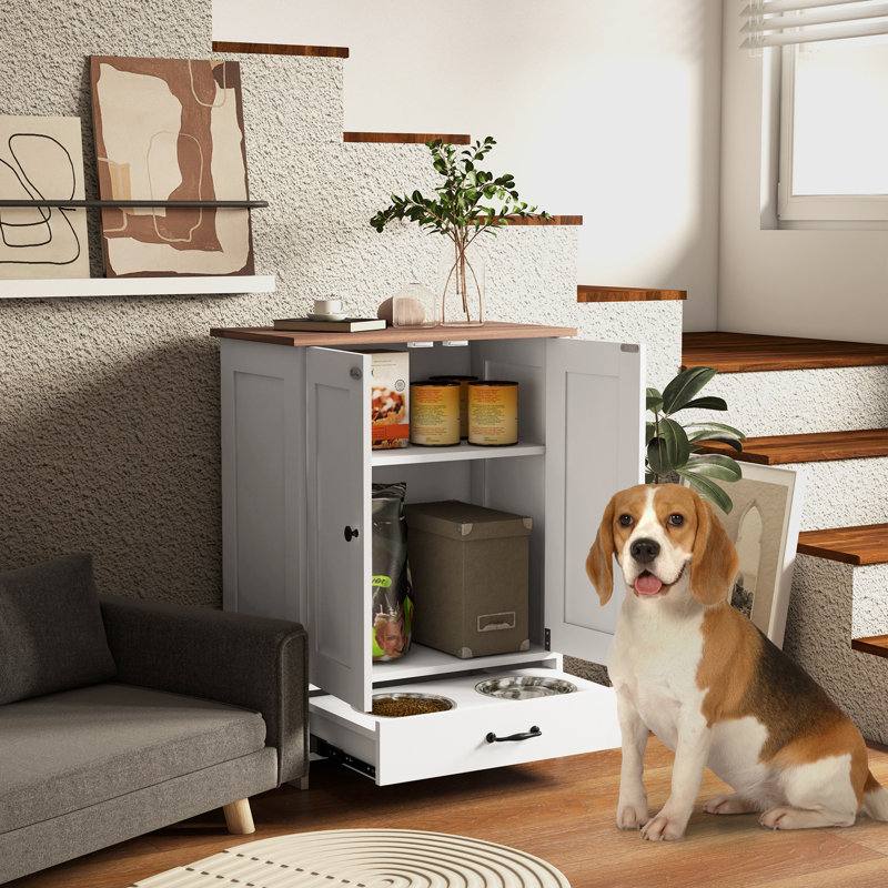 Armoire de rangement des aliments avec bols cachés pour chien, panneau réglable