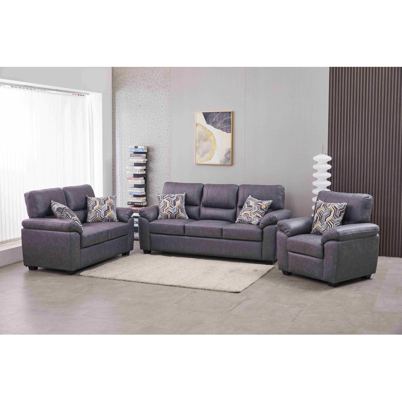 Ensemble de salon en similicuir 3 pièces, Gris foncé