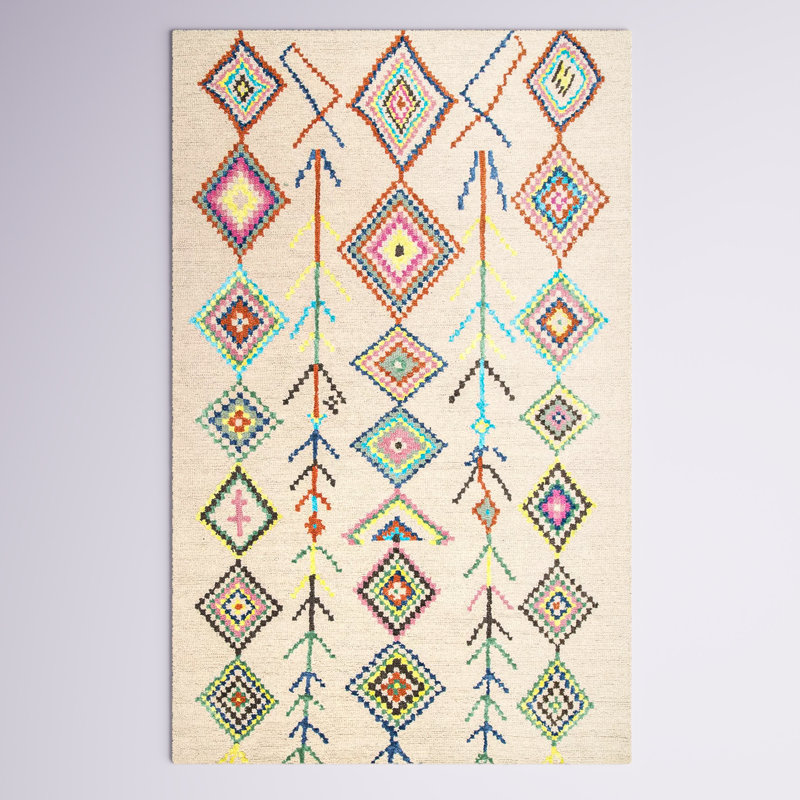 Tapis blanc cassé en laine touffeté à la main Agostini, Rectangle 5 pi x 8 pi 