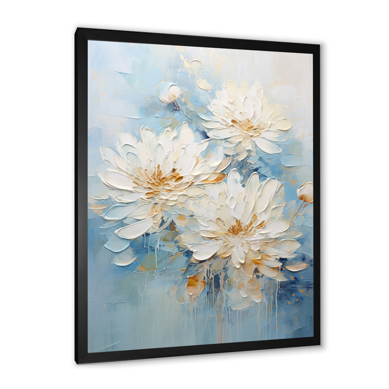 Chrysanthèmes blancs et bleus I - impression, H 32 po x l 24 po x P 1 po, Cadre simple noir