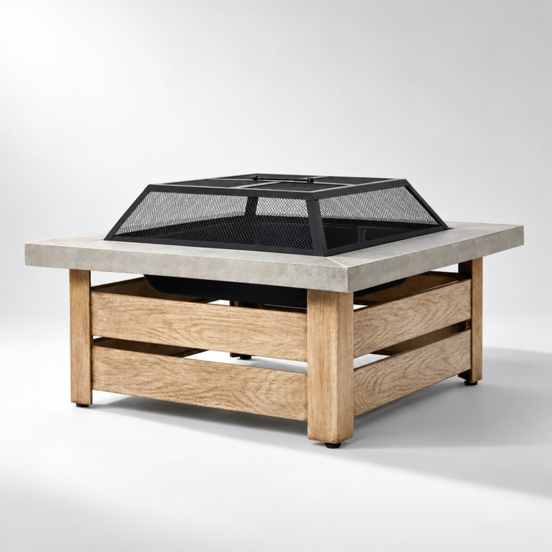 Table de foyer carrée de 34 pouces en bois avec motif géométrique ajouré