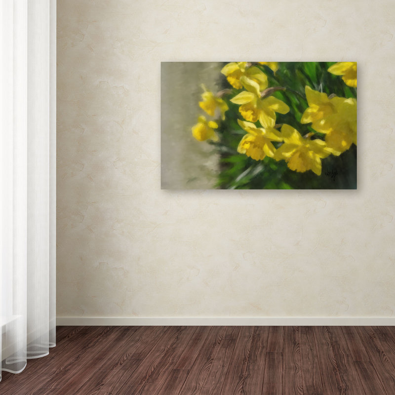 « daffodils peek » par lois bryan, reproduction d’art sur toile tendue, H 30 po x l 47 po x P 2 po