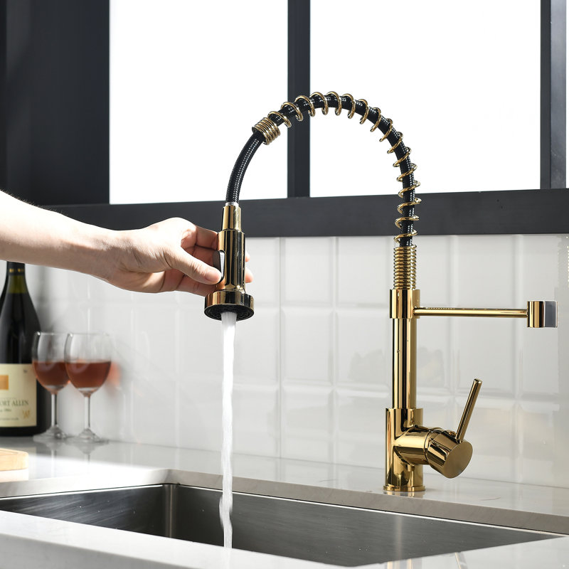 Black And Gold Kitchen Faucet With Pull Down - To Impact , Stable Water Supply, Versatile Spray Functions Contemporary Sink Construction, Dampness, Efficient Pattern