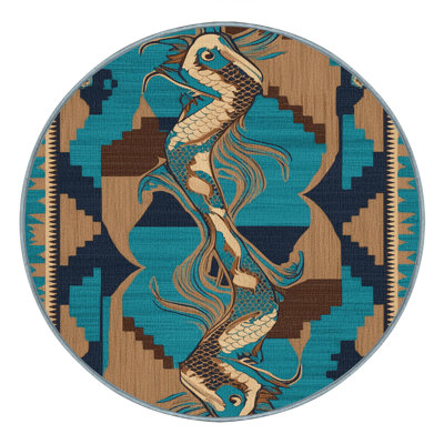 Washable Koi Fish Southwestern Area Rug