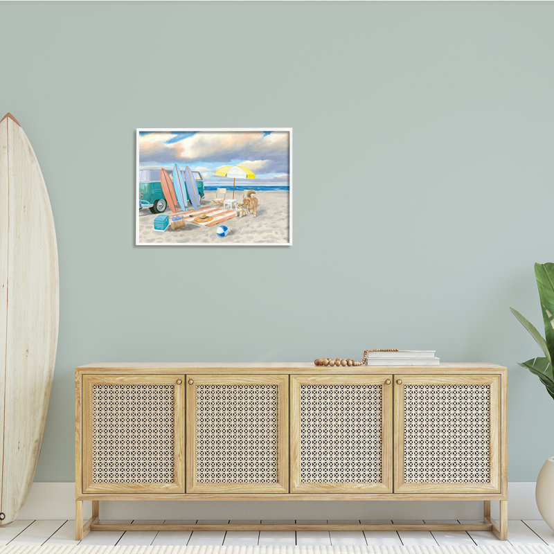 Summer Beach Scene, Giclée encadrée blanc bord de mer, H 24 po x l 30 po x P 1,5 po