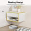 Modern Wall Mounted Nightstand With Open Shelf And Fluted Drawer, White And Gold Night Stand For Bedroom