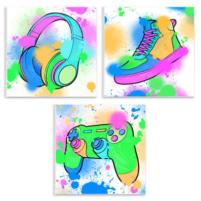 Ensemble de 3 plaques murales Urban Gaming & Sneakers par Marcus Prime