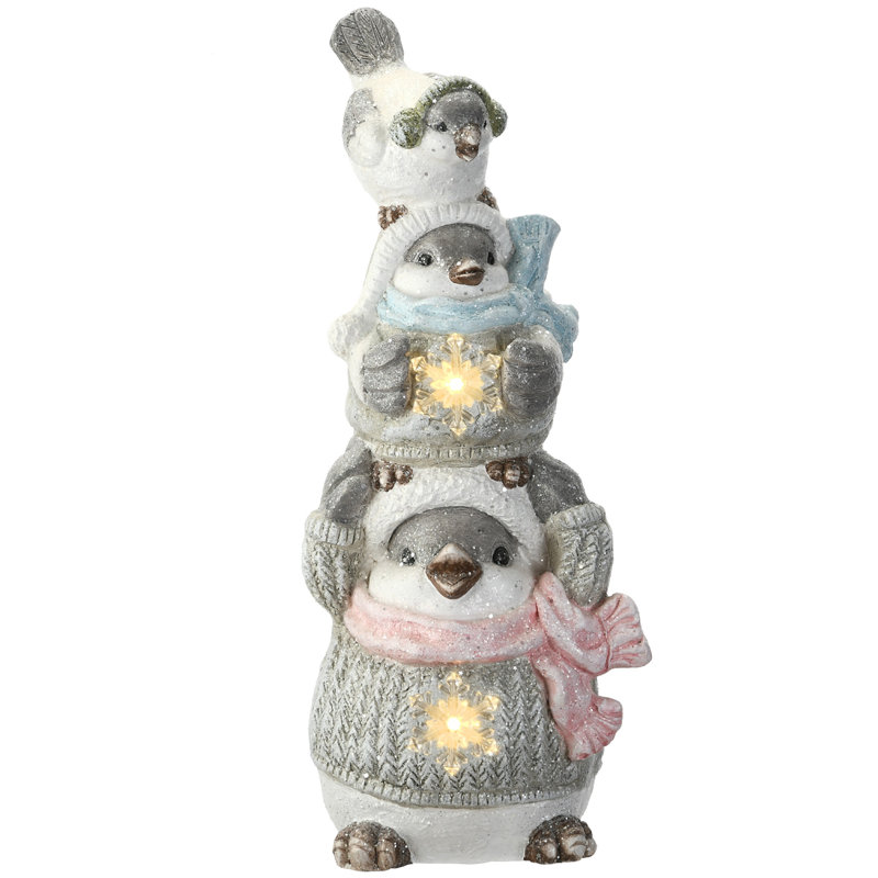 Trio d'oiseaux empilés lumineux 18 po The Holiday Aisle®