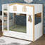 Lit superposé avec garde-corps en forme de maison et lit gigogne, lit superposé en bois avec tablettes de rangement-754839260