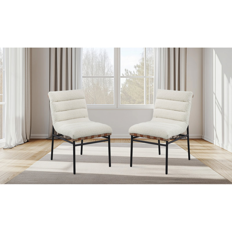 Ensemble de 2 chaises de salle à manger Lahni Boucle, Blanc