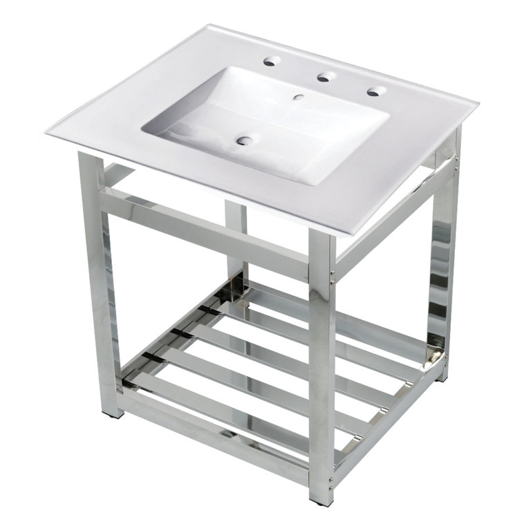 Ceramic Rectangular Console Bathroom Sink with Overflow