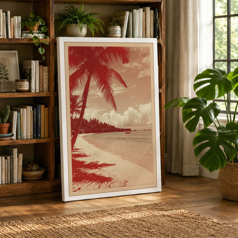 Tropical Shoreline Coastal - Wrapped Canvas, 24x16 - 61.0 x 40.6 cm, Sage Border