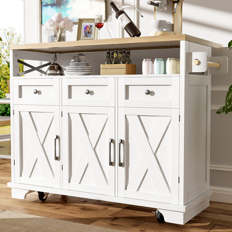 Wood Kitchen Island, White