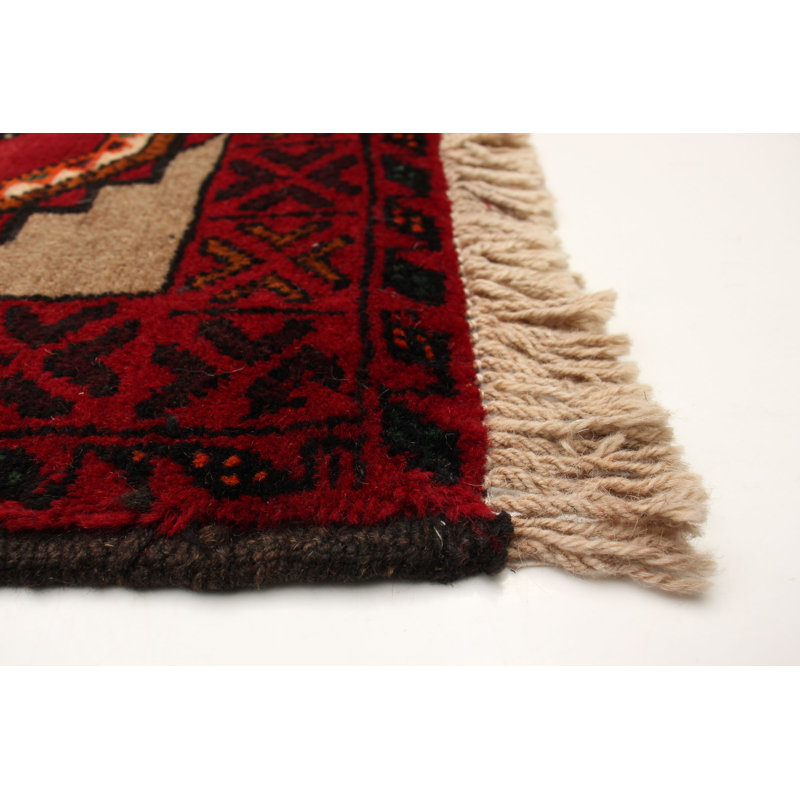 Tapis rouge en laine noué à la main de conception unique 3 pi 7 po x 5 pi 7 po New Age