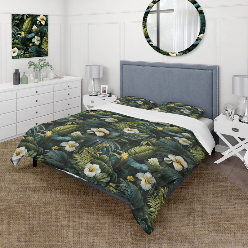 Ensemble de housse de couette à motif floral tropical Hibiscus, Housse de couette simple + 1 taie décorative stan