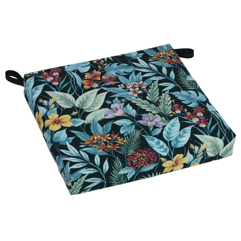 Outdoor 3'' Dining Chair Seat Cushion, Blue/Green Floral
