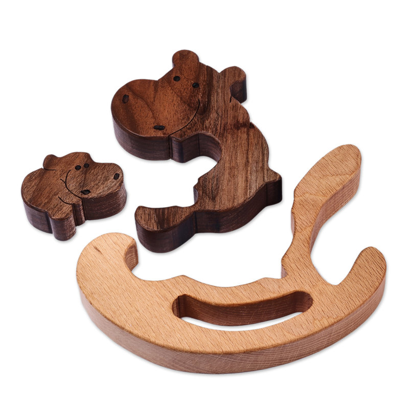 Sculpture trinité en bois d'hippopotames gigognes Trinx (3 pièces)