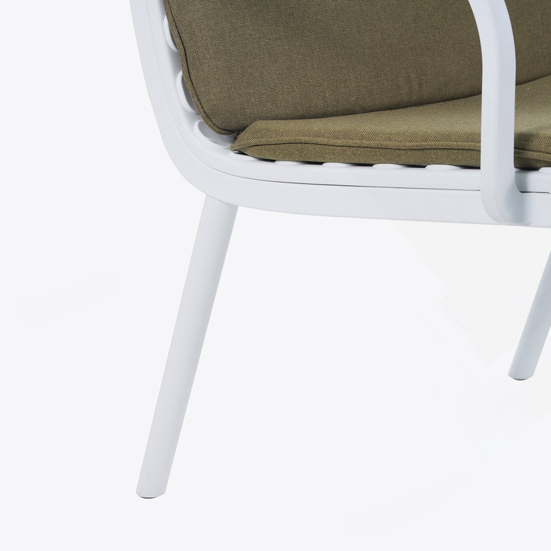 Causeuse d'extérieur en PP, structure blanche avec coussin vert, Coussin vert / cadre blanc