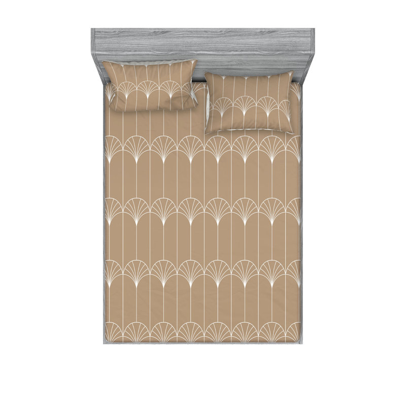 Microfiber Geometric Sheet Set, Pale Brown, King Sheet Set with 2 Pillowcases