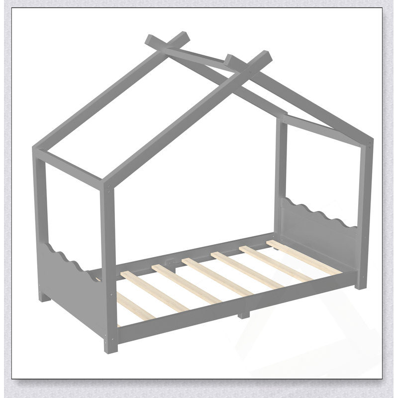 Lit simple au sol avec lattes de soutien, structure en bois massif pour enfants, pas de sommier tapissier et fabrication ouverte
