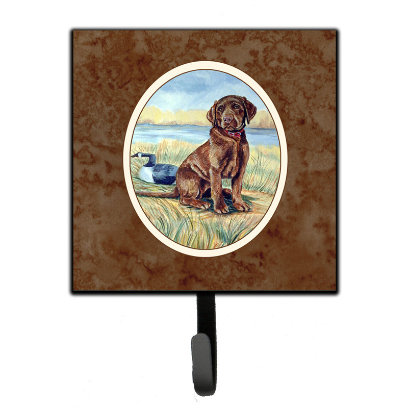 Pelin Metal Wall Organizer with Key Hooks, Brown/Salmon/Blue, Chocolate Labrador Puppy