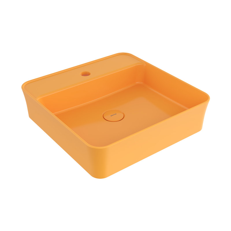 Sottile Slim Line Countertop Basin - 45x45cm 1TH, Gloss Mandarin Yellow
