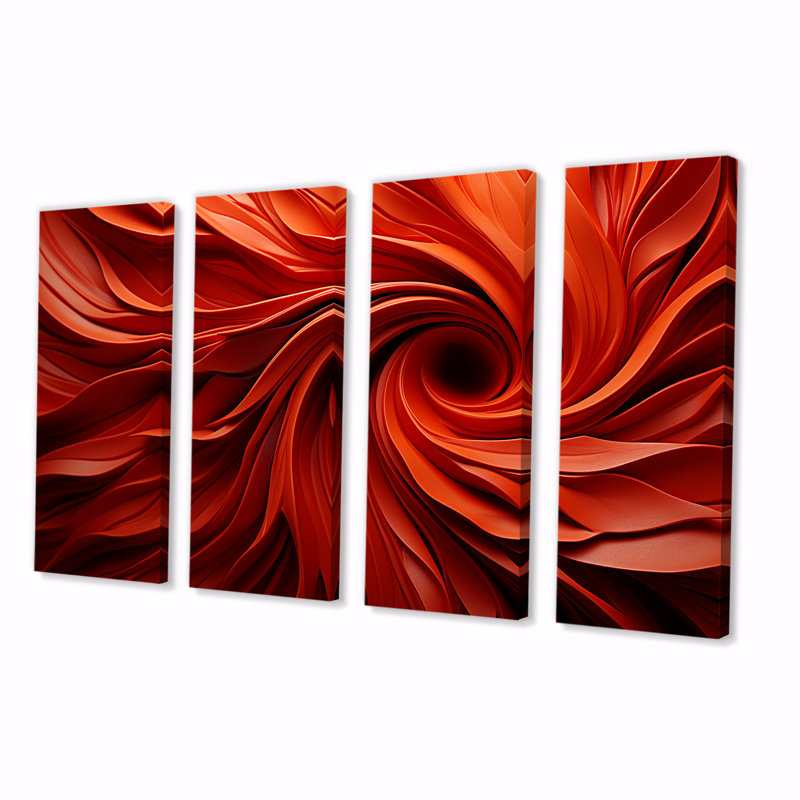 «Red Abstract Spiral Dreamscape I - Abstract Spirals», art mural 4 pièces, H 28 po x l 48 po