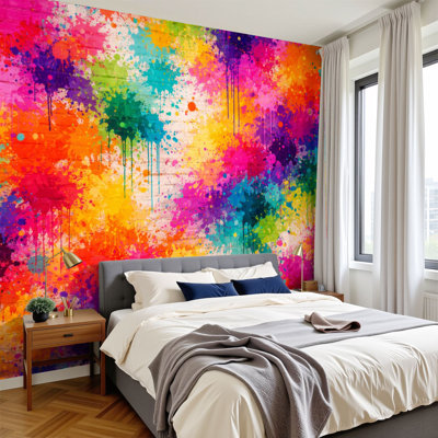 Papier peint adhésif pelez et collez, peinture colorée abstraite, éclaboussures, peinture murale amovible en PVC, H 100 po x l 144 po, pour salon, chambre, bureau à domicile