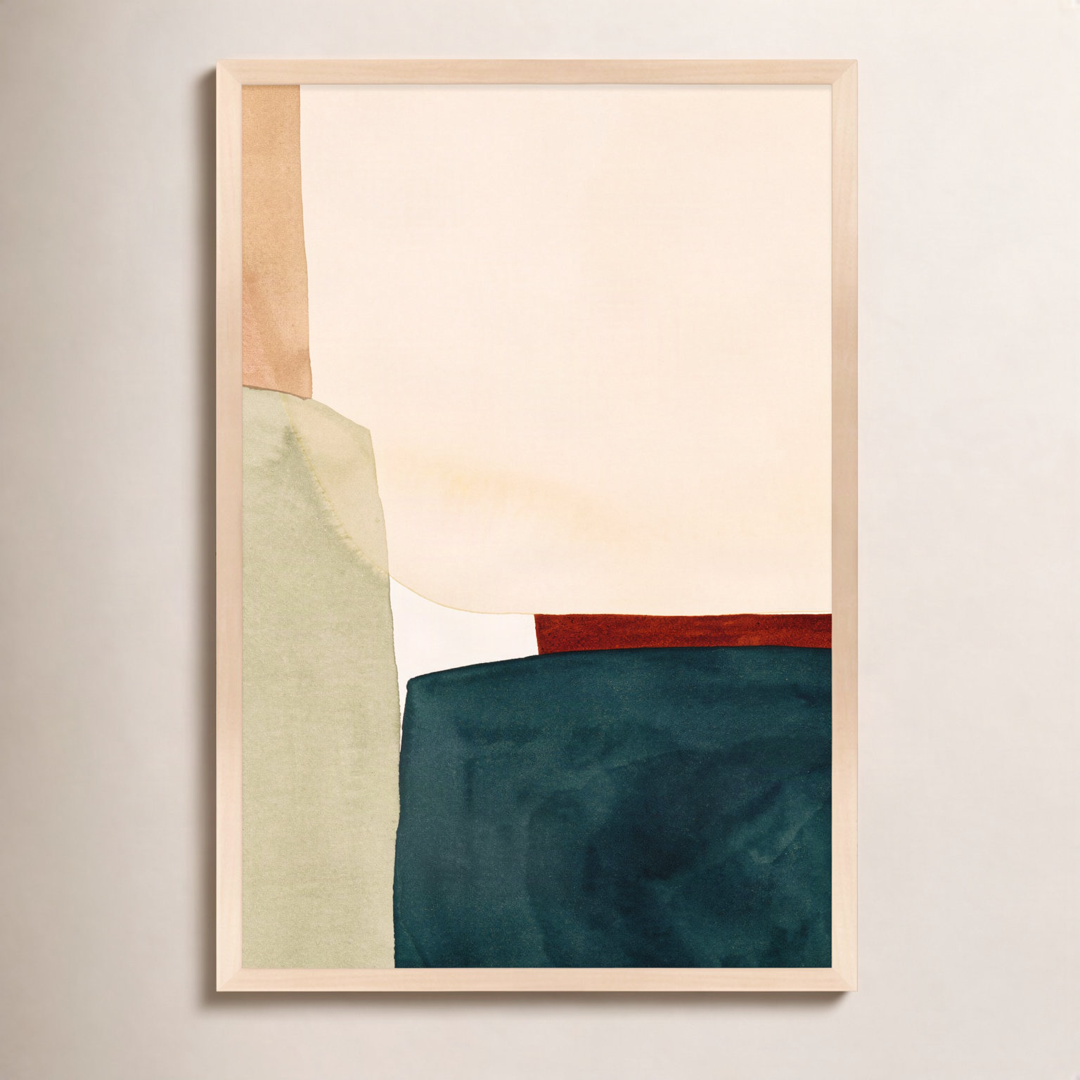 Divided "In the Depths of Turquoise" Print, 20" H x 14" W x 1.25" D, Maple Picture Framed Paper