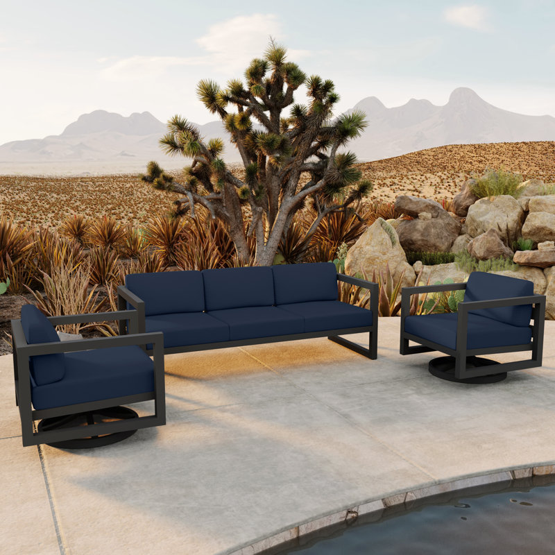 Avion 3 Piece Sofa Set With Swivel, Slate, Spectrum Indigo Sunbrella®