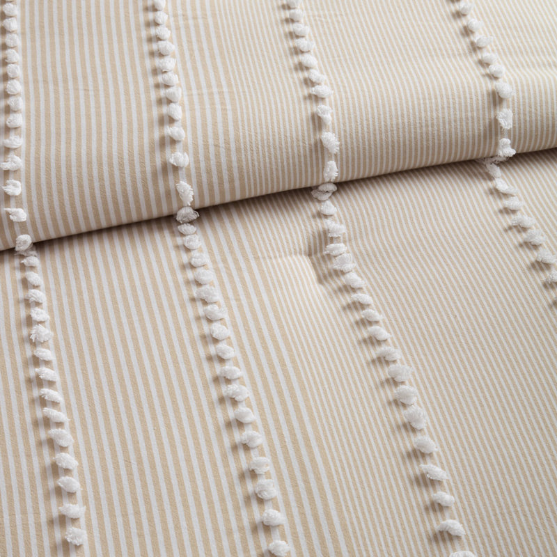 Ensemble d'édredon pour lit très grand 100% coton teinté taupe Anslee, Édredon pour très grand lit + 2 taies décorativ, Beige