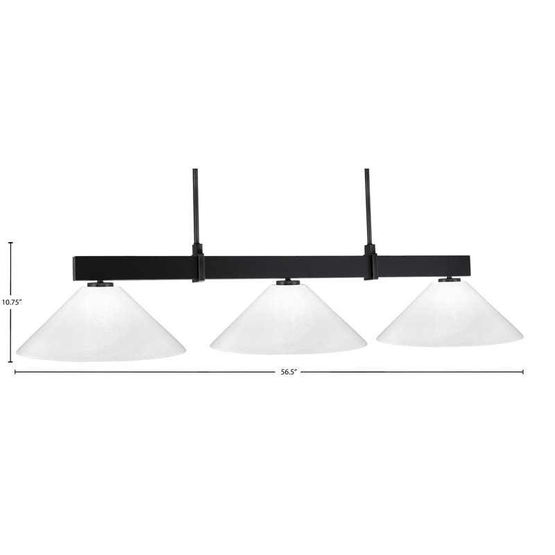 Bar 3 lumières Raheemah Wellington, Noir mat, H 10,75 po x l 16 po x P 16 po, Blanc