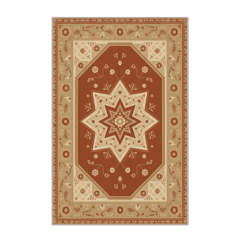 Machine Washable Pauleta Traditional Oriental Rug in Brown – Beige Binding, 4x6