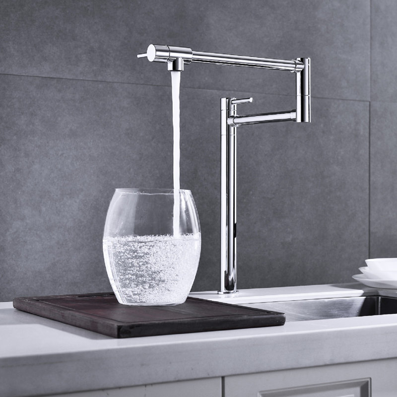 Pot Filler Faucet With Extended - Covered Brass, Double Handles For Precise Water Regulation, Surface Treated To Corrosion, Quiet & No-Splash Flow Arm Coated Handle Design Smooth Control, Special