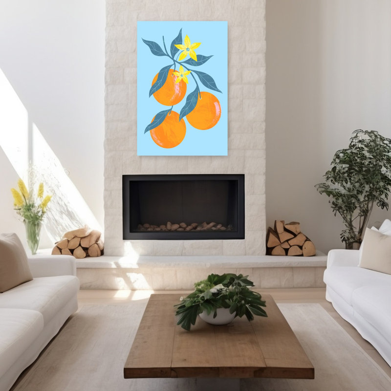 Art contemporain sur une branche orange, H 48 po x l 32 po