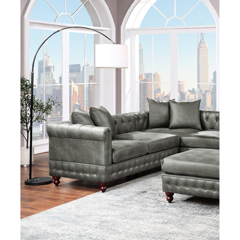 Canapé modulaire contemporain respirant gris ardoise, 4 pièces avec canapé
