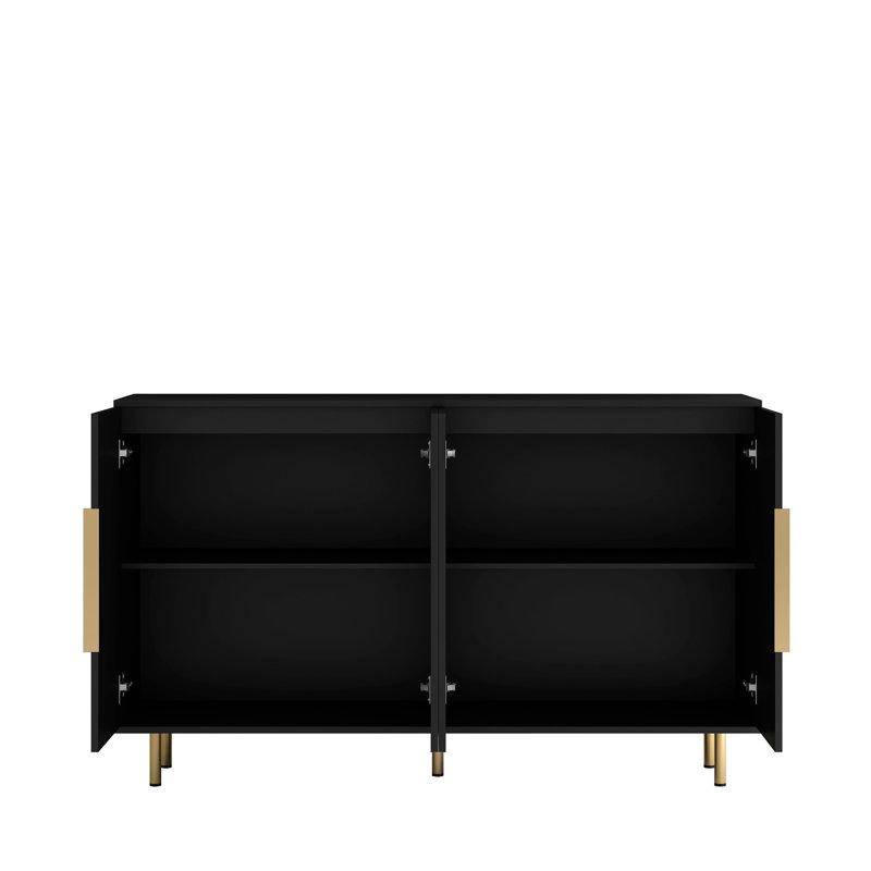 Buffet d'appoint cannelé avec tablettes réglables, Noir