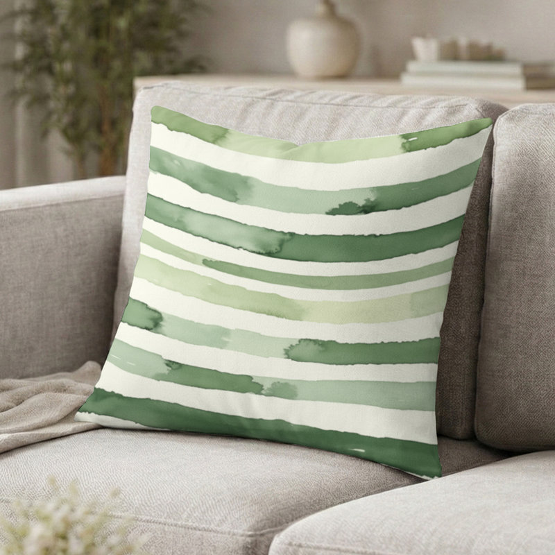 Coussin Country Farmhouse - Coussin rayé vert et beige, H 16 po x l 16 po