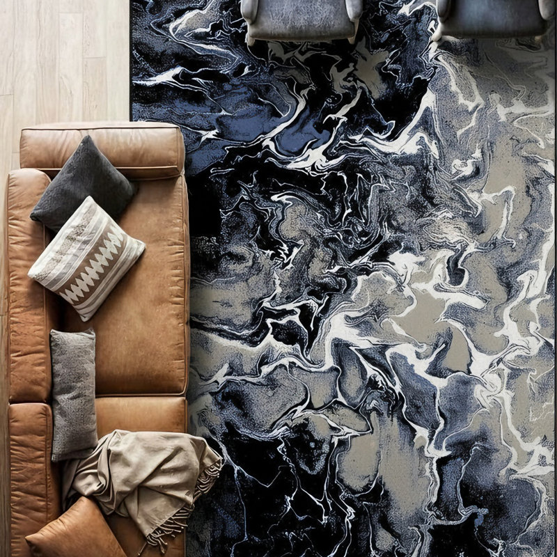 Galaxy Series Abrstract Black/Gray/Ivory/Beige Area Rug, Rectangle 7'9" x 10'2", Blue