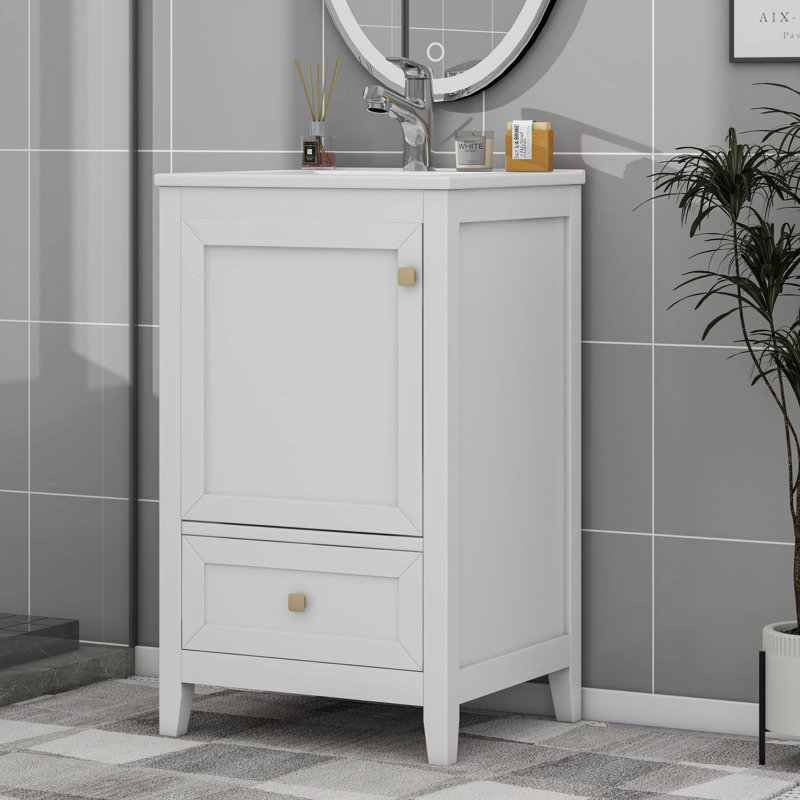 Bathroom Vanity With Sink, Small Bathroom Cabinet, White