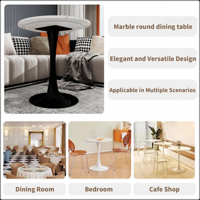 Table basse ronde de style Mid-Century moderne, plateau élégant en marbre avec base piédestal élégante, idéale pour les petits espaces