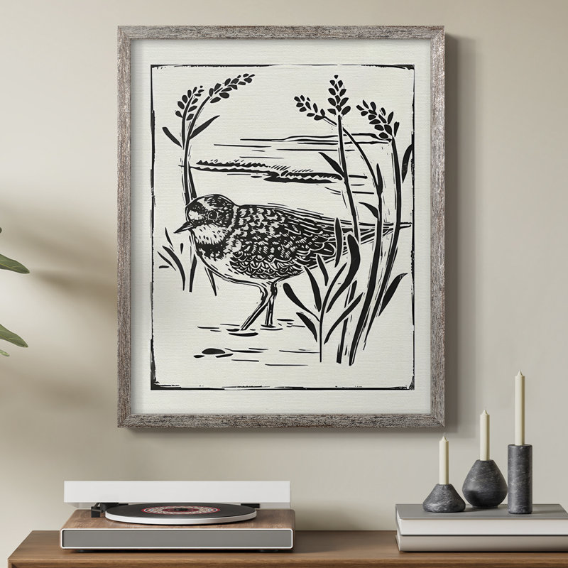Linocut Style Seabird IV, reproduction encadrée - bois massif, H 11 po x l 9 po