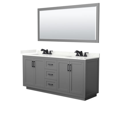 Ensemble de meuble-lavabo double autoportant 72 po avec plateau en quartz Miranda