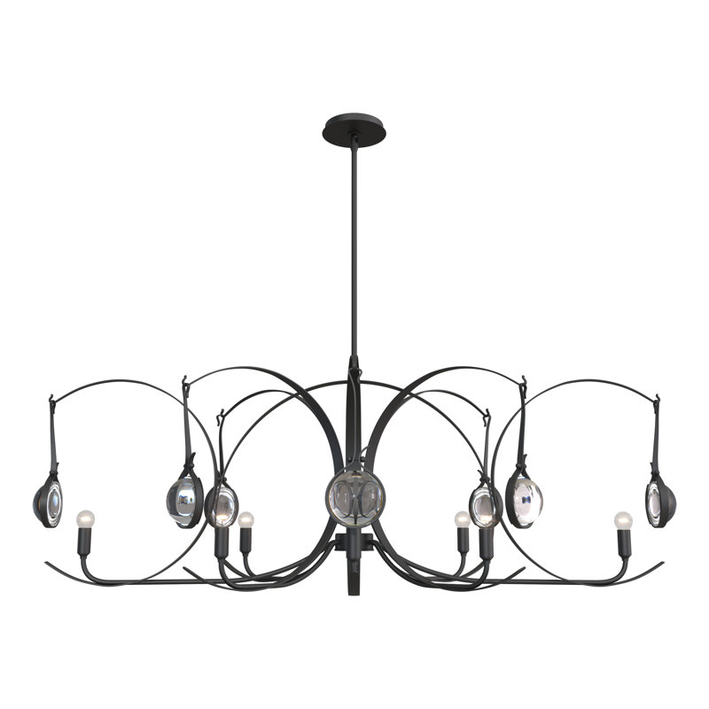 Luminaire suspendu linéaire pour îlot de cuisine à 8 lumières Optic, Noir, Fumée foncée