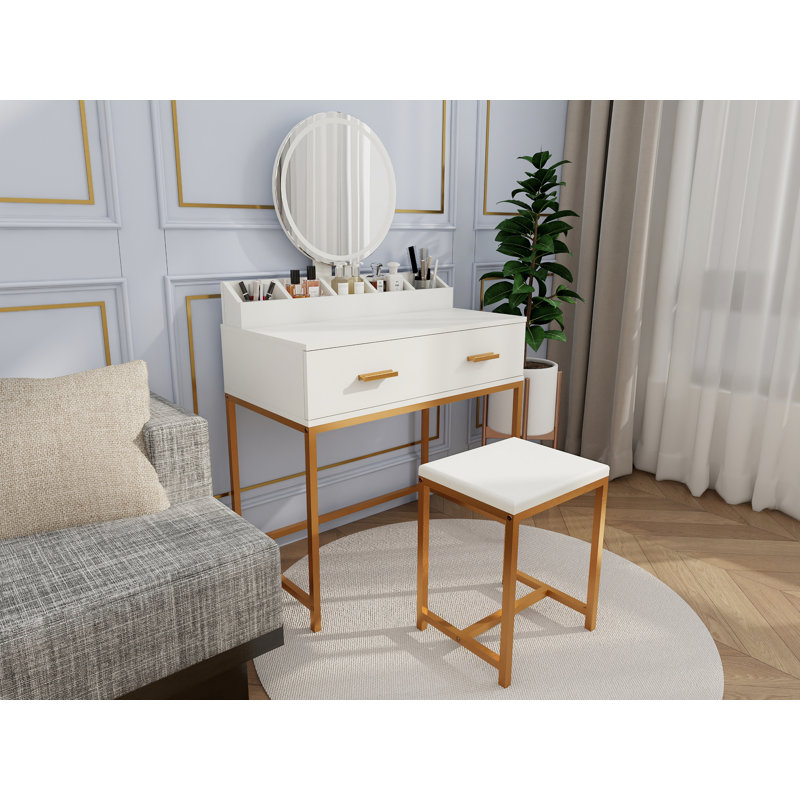 Ensemble de coiffeuse avec miroir et tabouret - Coiffeuse avec tiroirs de rangement et rangement