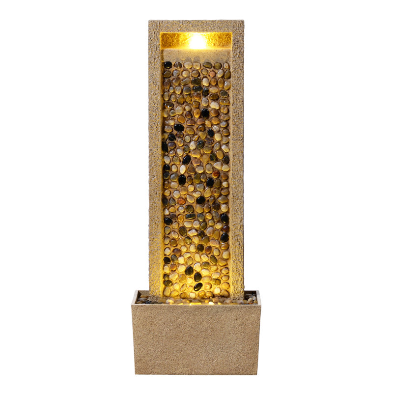 Weather Resistant Floor Fountain with Light, Brown/Black