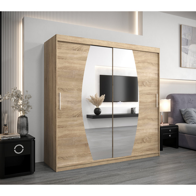 Daucourt 3 Door Sliding Wardrobe, 200cm H x 200cm W x 62cm D, Oak Sonoma