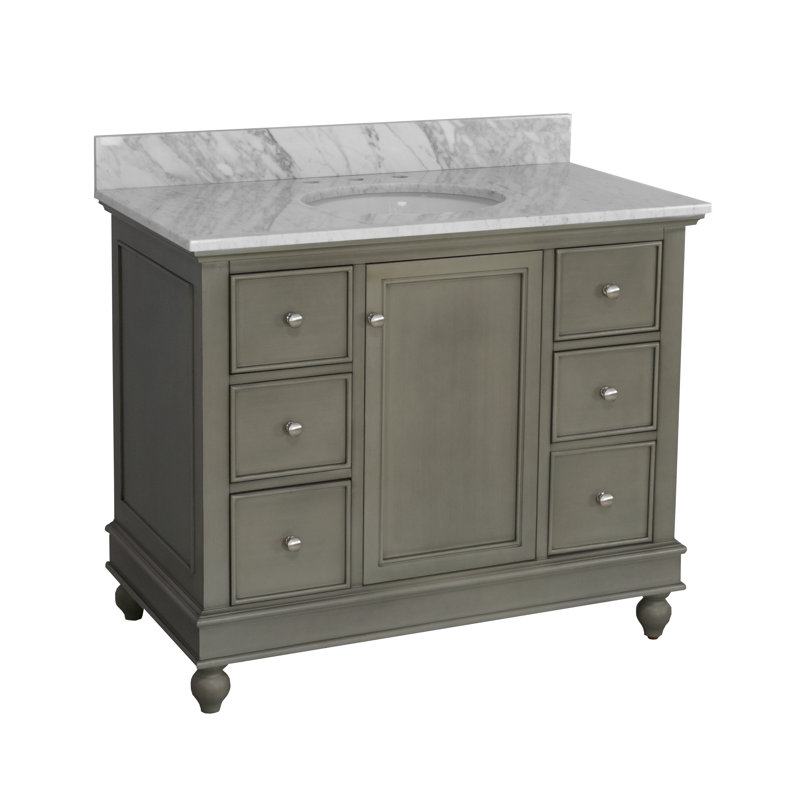 Ensemble de meuble-lavabo simple 42 po Ferdinand, Marbre de Carrare, Gris patiné