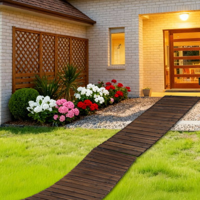 Allée de jardin en bois de 8 pi, allée droite extérieure en cèdre déroulant, allées de jardin décoratives sur le trottoir, plancher de route en bois résistant aux intempéries, allée de mariage, largeur de 17 po