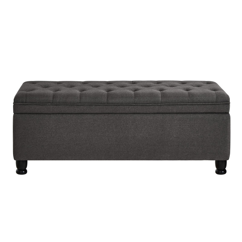 Elegant Dark Gray Storage Bench With Buttons And Linen Upholstery Upholstered Practical, Dark Gray